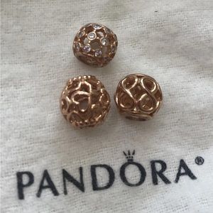 Pandora Charms Rose Gold Tone, Lot of 3